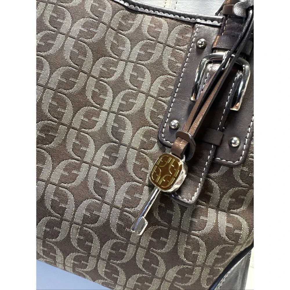 VTG Fossil Brown/tan Signature Canvas Leather Satchel